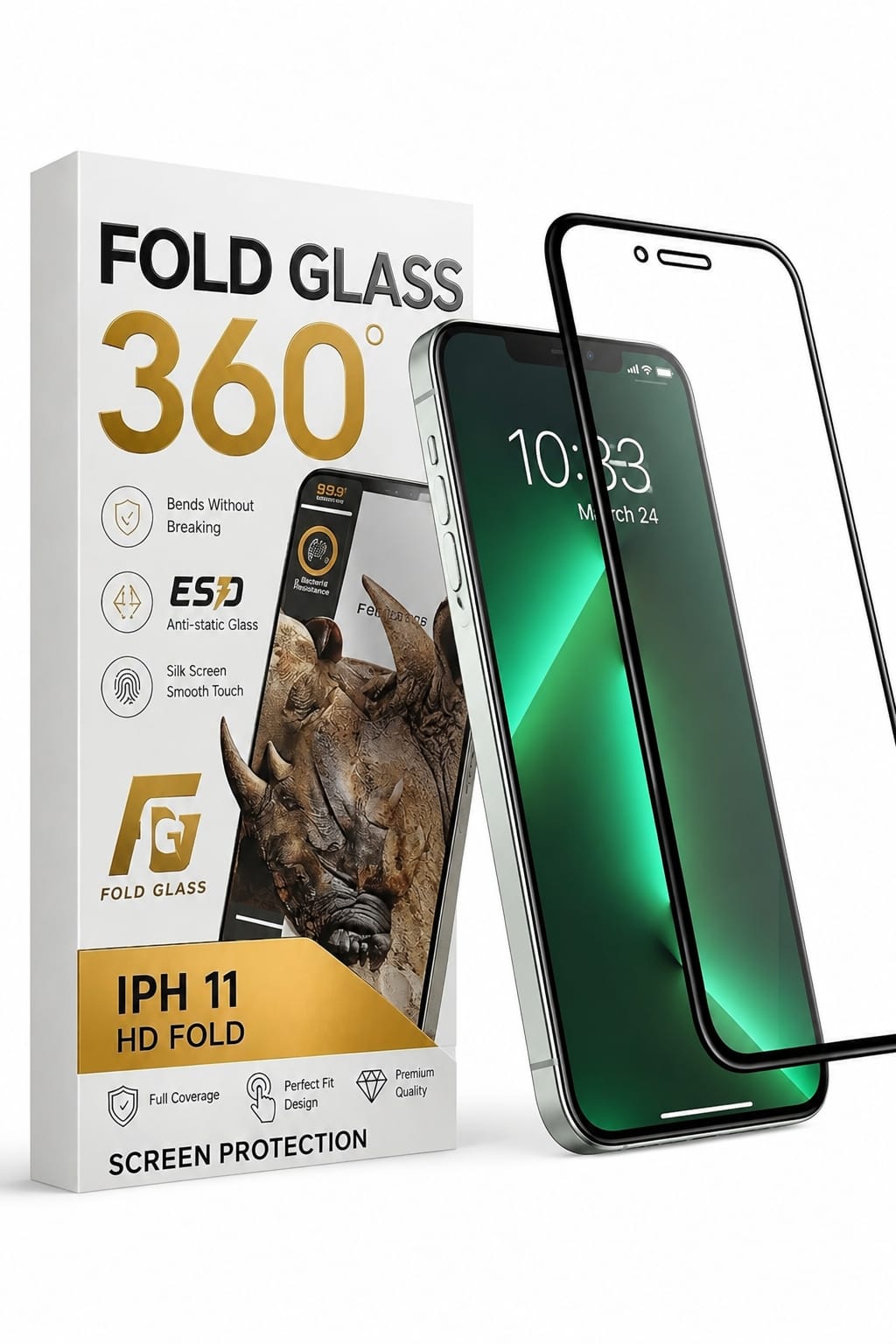 Protector de Pantalla FOLD GLASS 360° para iPhone - Cristal Templado Flexible ESD de Alta Resistencia